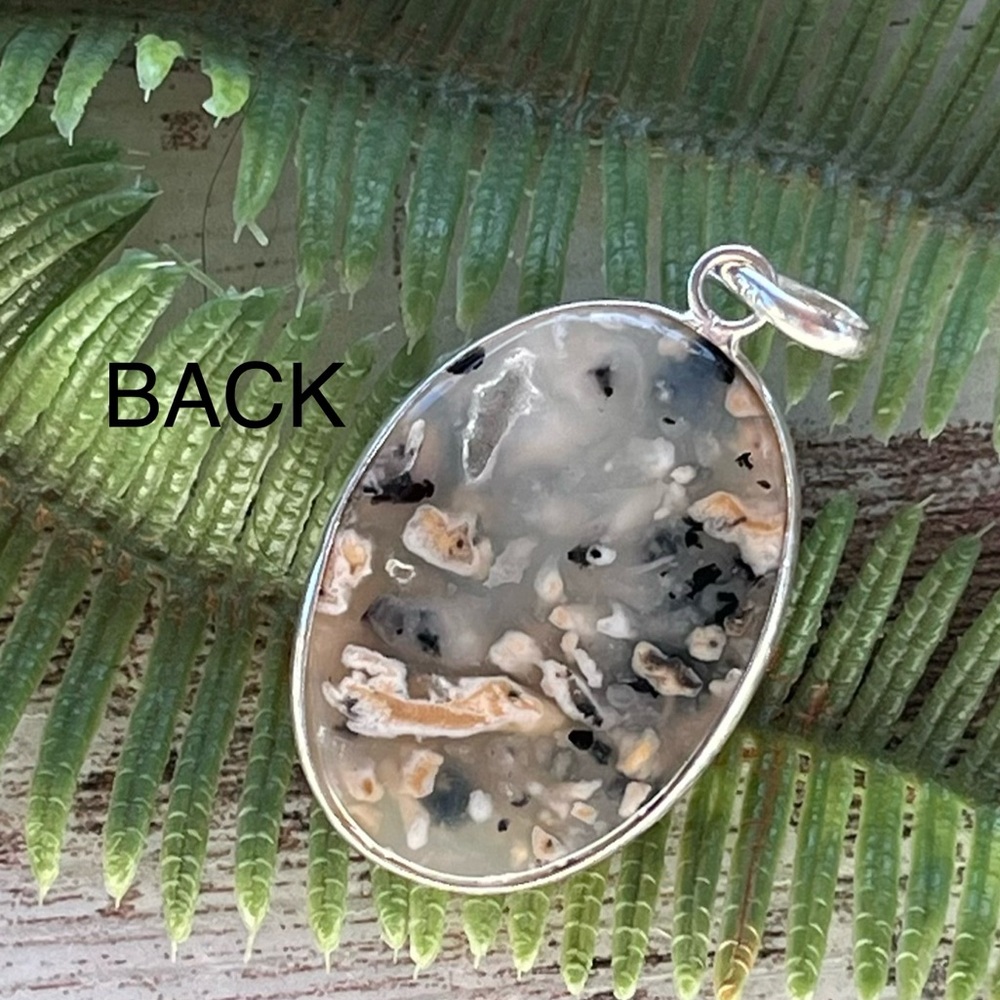 Large Oval Dendrite Opal Sterling Silver 2” Gemstone Pendant - Picture 6 of 7